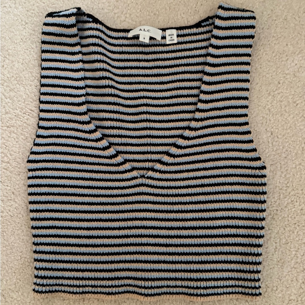 A.L.C. Cropped striped cotton-blend top